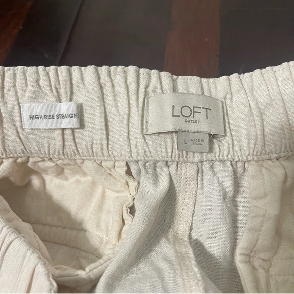Loft High Rise Straight Pull On Pants Women’s Large Linen Blend Cream - Picture 3 of 8